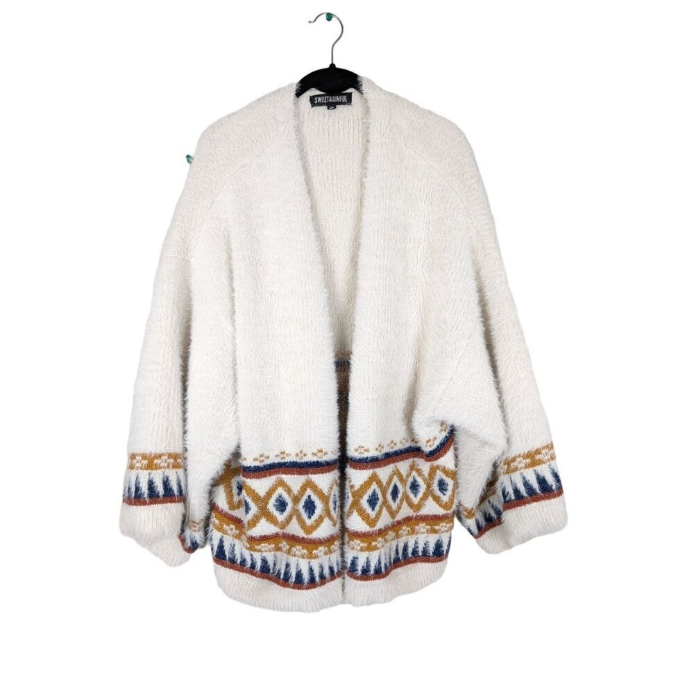 White and Multicolor Patterned Cardigan